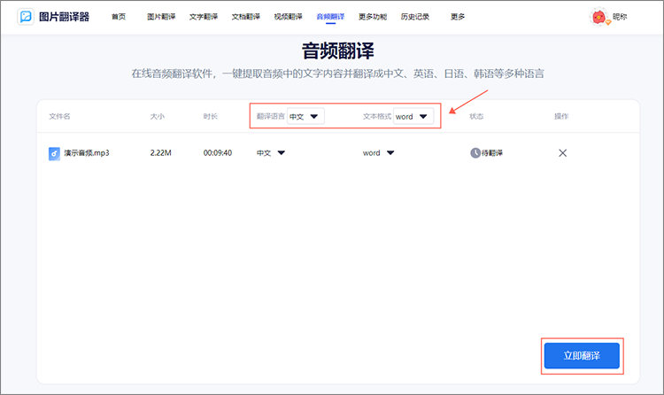 开始翻译